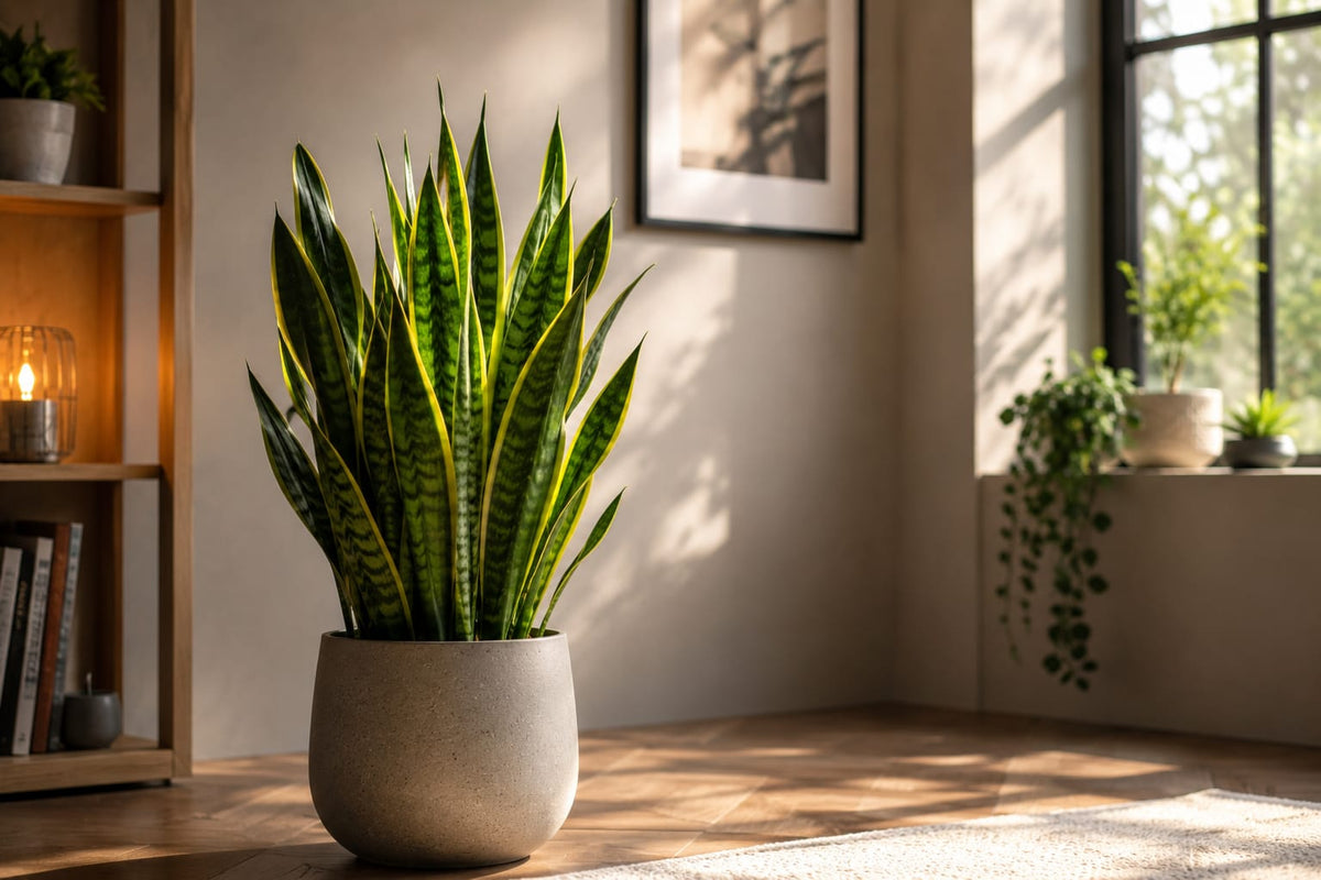 Snake plants are resilient and grows well even with less care. offered with custom indoor plant arrangement with areca palm & spider plant. Bring your corners and spaces to life.